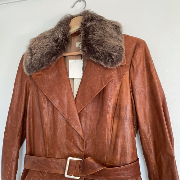 NWT June Cognac Leather Trench Coat - Picture 8 of 13